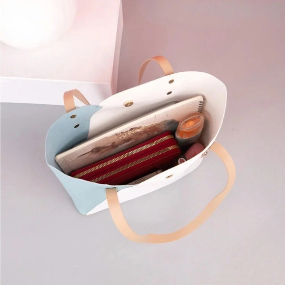 Unavailable ⚠️Clearance White And Blue Colorblock Shoulder Tote Bag - Picture 5 of 6